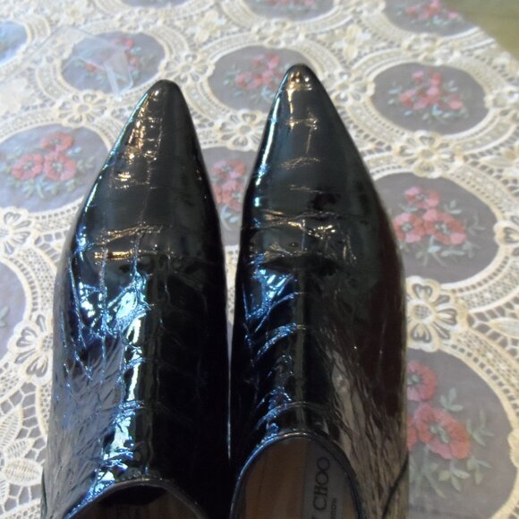 Jimmy Choo Black Croc Embosed Patent Leather Ankle Boots Size 38.5M - Picture 14 of 16